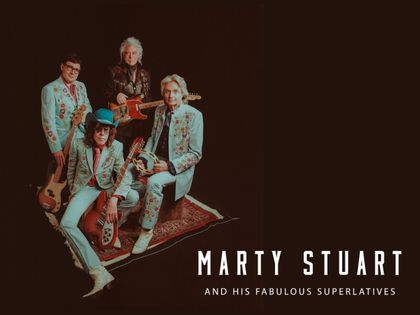 Album cover: Marty Stuart and his Fabulous Superlatives in light-blue suits with guitars on a dark background; title text reads 'Marty Stuart and His Fabulous Superlatives' at the bottom.