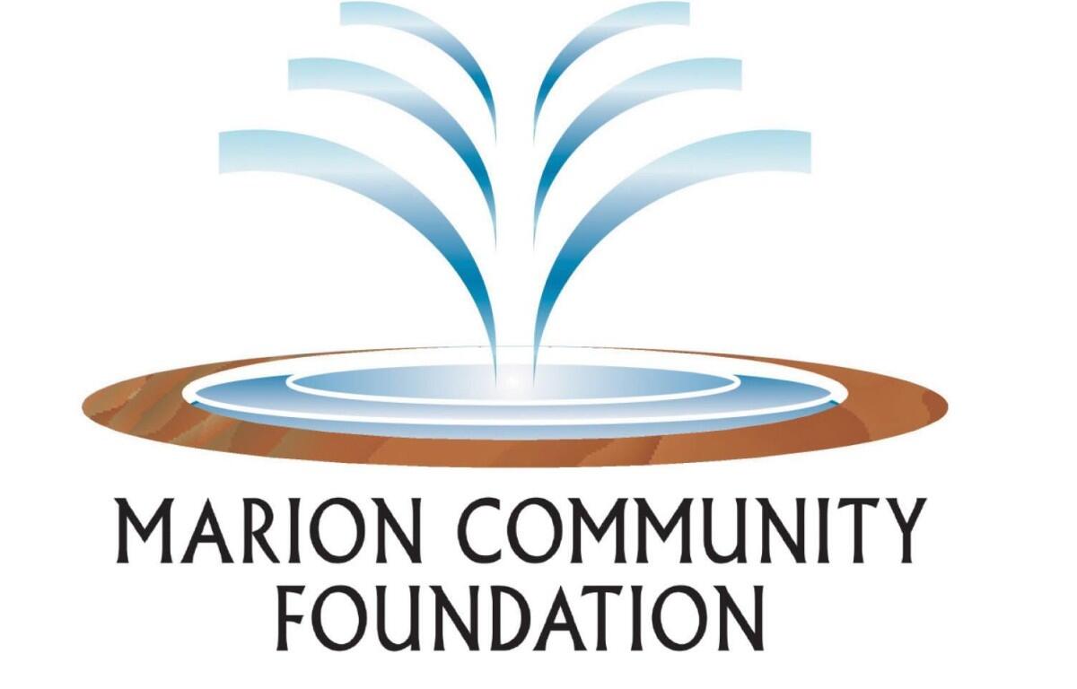 Marion Community Foundation logo with a blue fountain arcing from a circular pool and the organization name as text.