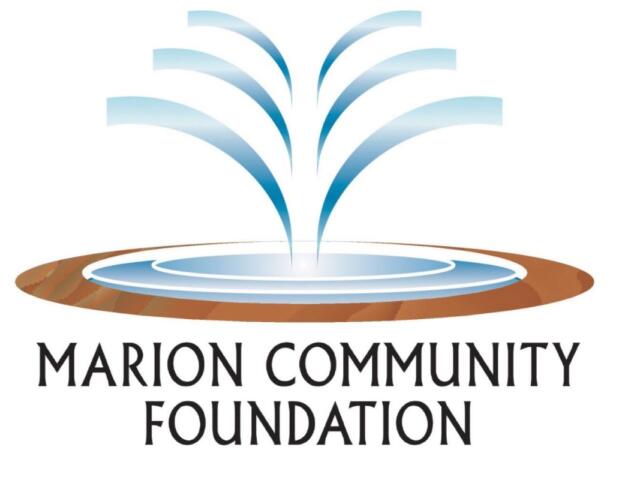 Marion Community Foundation logo with a blue fountain arcing from a circular pool and the organization name as text.