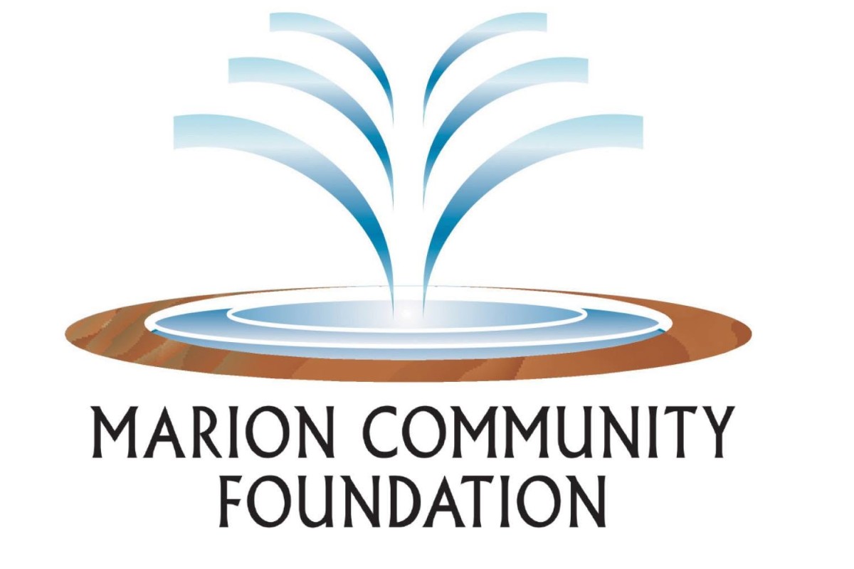 Marion Community Foundation logo with a blue fountain arcing from a circular pool and the organization name as text.