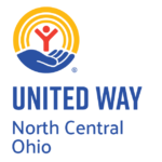 United Way North Central Ohio logo: orange arc over blue hands cradling a red person, with blue text reading 'UNITED WAY North Central Ohio'
